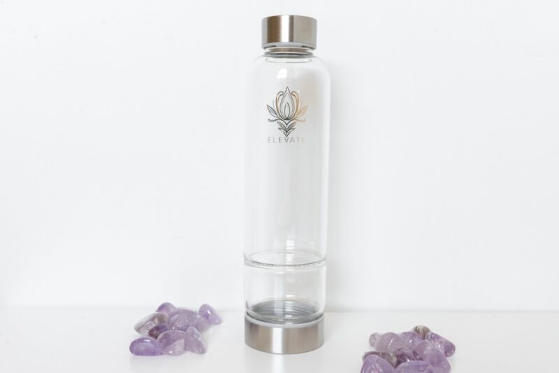 Rose Gold Water Bottle with ROSE QUARTZ Crystal | ELEVATE Gem Elixir