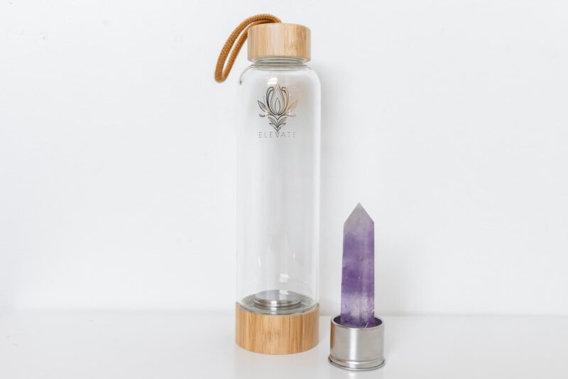 Rose Gold Water Bottle with ROSE QUARTZ Crystal | ELEVATE Gem Elixir