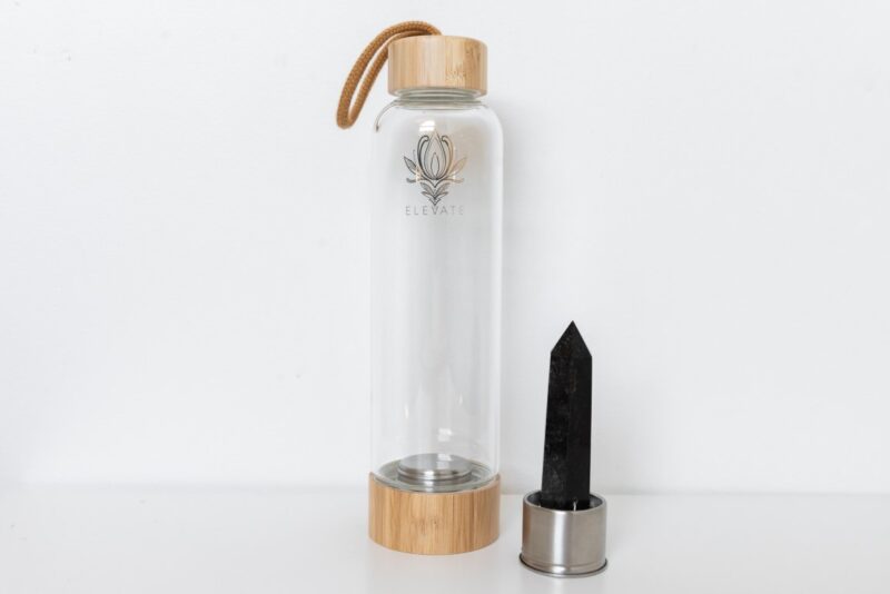 Rose Gold Water Bottle with ROSE QUARTZ Crystal | ELEVATE Gem Elixir