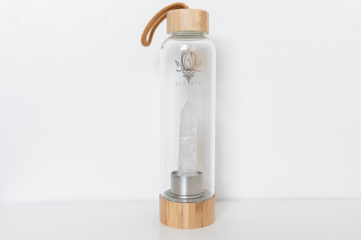 Rose Gold Water Bottle with ROSE QUARTZ Crystal | ELEVATE Gem Elixir