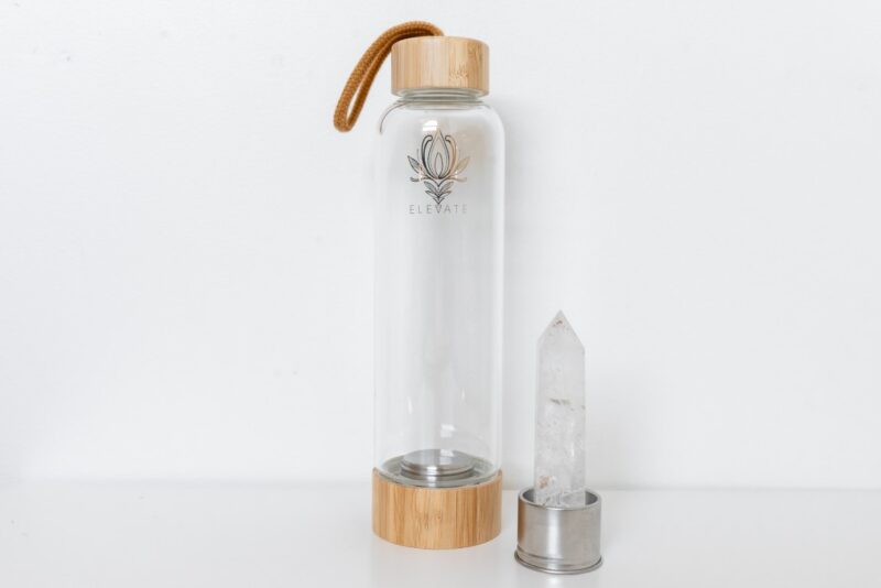 Rose Gold Water Bottle with ROSE QUARTZ Crystal | ELEVATE Gem Elixir