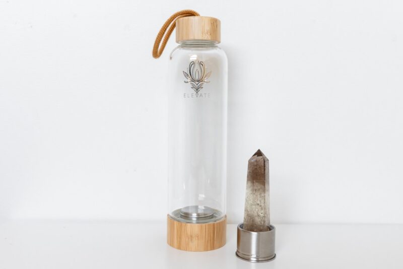 Rose Gold Water Bottle with ROSE QUARTZ Crystal | ELEVATE Gem Elixir