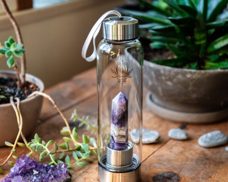 Rose Gold Water Bottle with ROSE QUARTZ Crystal | ELEVATE Gem Elixir