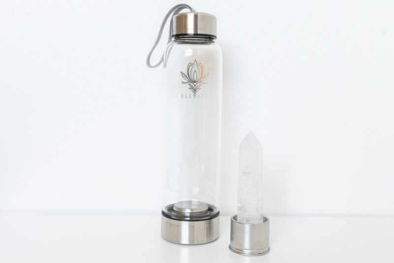 Rose Gold Water Bottle with ROSE QUARTZ Crystal | ELEVATE Gem Elixir