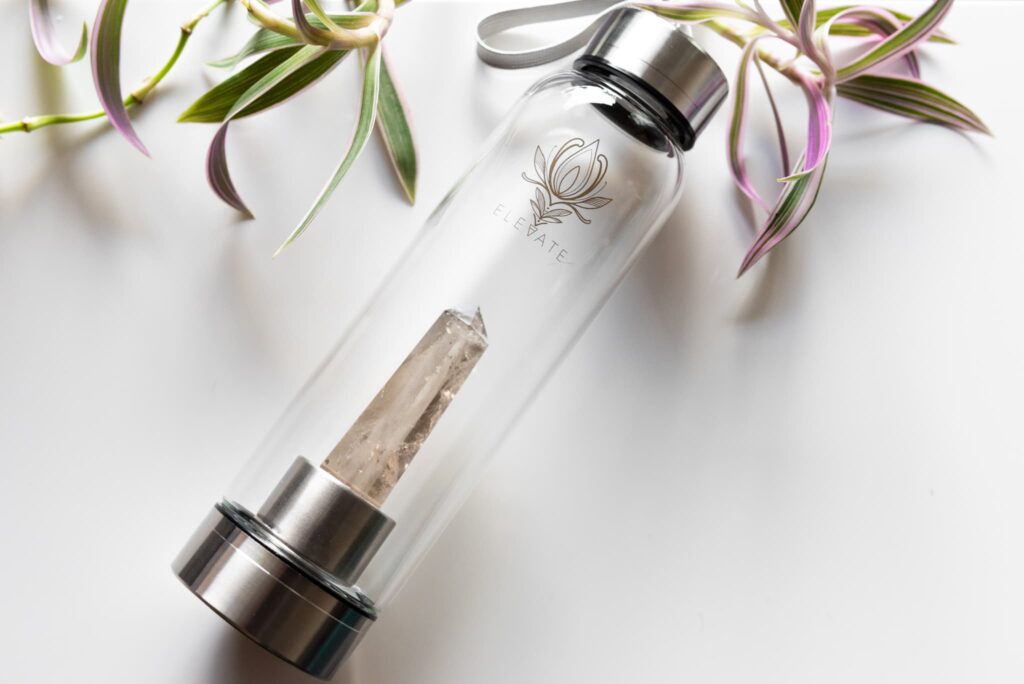 Rose Gold Water Bottle with ROSE QUARTZ Crystal | ELEVATE Gem Elixir