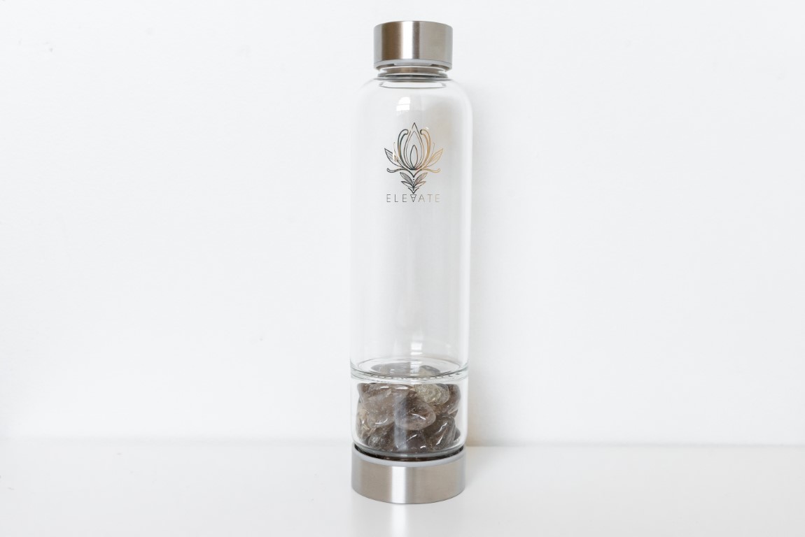 Rose Gold Water Bottle with ROSE QUARTZ Crystal | ELEVATE Gem Elixir